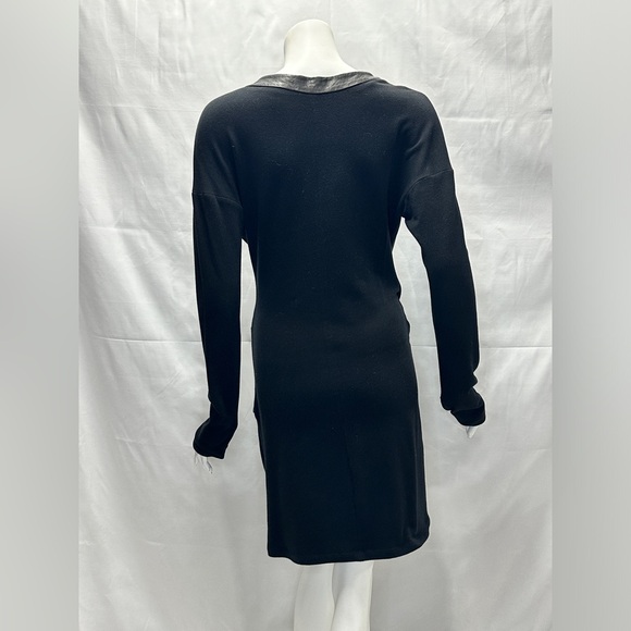 PI Black Long Sleeved Leather Trimmed Sweater Dress Size Medium - Picture 3 of 12